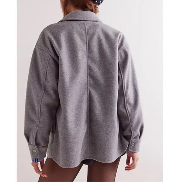 NWOT $168 We The Free Lola Oversized Faux Wool Shirt Jacket Shacket Gray SMALL - Picture 5 of 14